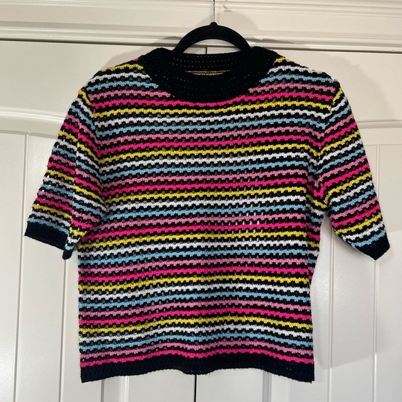 Adorable Striped Crochet Short Sleeve Sweater. #crochet #twee #stripes #mod - Picture 1 of 7